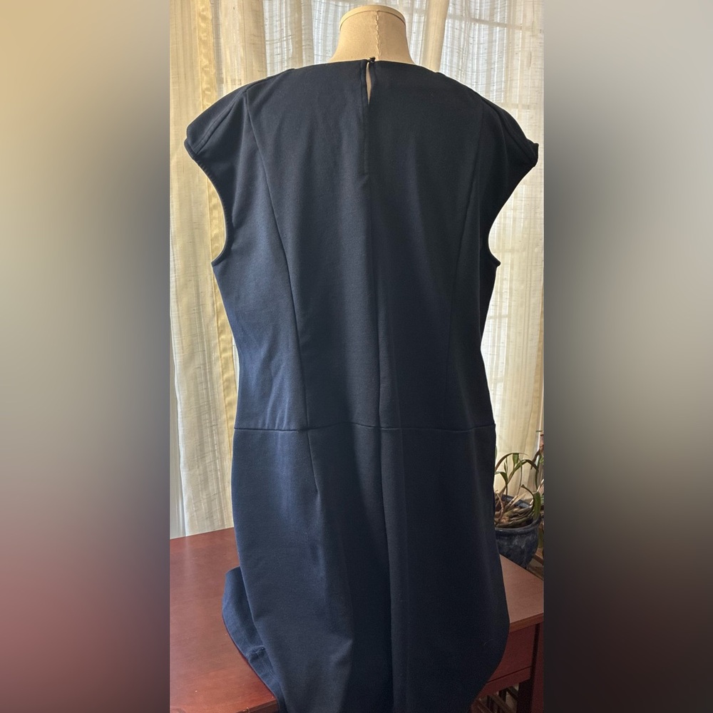 NYC Navy Sleeveless Shift Dress with Gold Button Accents - Picture 4 of 8